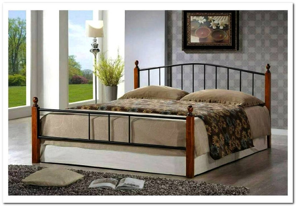 Купить Кровать AT-915 дерево гевея/металл 160*200 (Queen bed), красный дуб/черный с доставкой по России по цене производителя можно в магазине Другая Мебель в Саратове