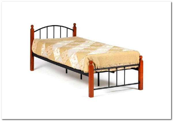 Купить Кровать AT-915 дерево гевея/металл 90*200 (Single bed), красный дуб/черный с доставкой по России по цене производителя можно в магазине Другая Мебель в Саратове