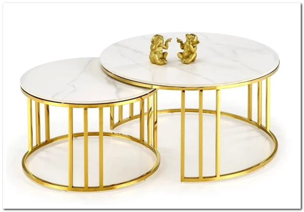 Комплект Halmar MERCURY 3, 2 стола журнальных (белый мрамор/золотой) заказать по цене 57 327 руб. в Саратове
