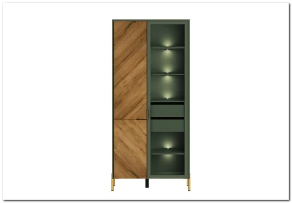Витрина Siena REG1W1D дымчатый зеленый/дуб вотан BRW заказать по цене 43 630 руб. в Саратове