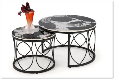 Комплект Halmar ALEXANDRA, 2 стола журнальных (черный мрамор/черный)