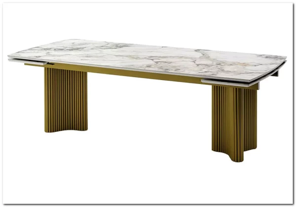 Стол АДАЖИО-2 240 (320) см ARCTIC OCEAN, керамика / Золотой каркас заказать по цене 123 150 руб. в Саратове